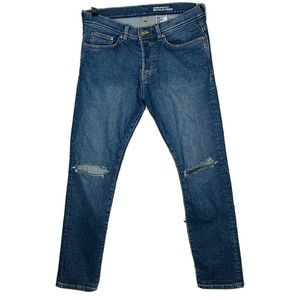 H&M Mens Ripped Denim Jeans 32 x 31 Slim Low Waist